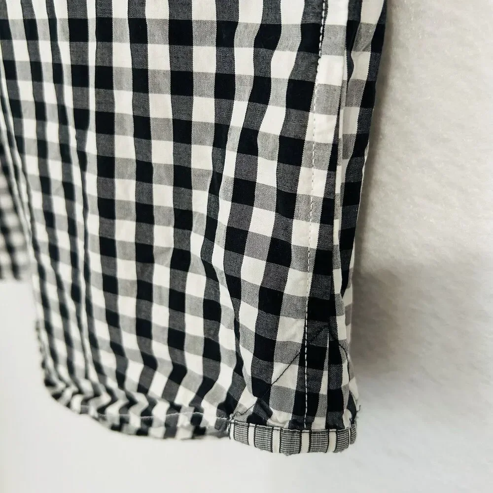 Banana Republic Shirt Men M 15-15 1/2 Black White Plaid Button Down Casual Prepy